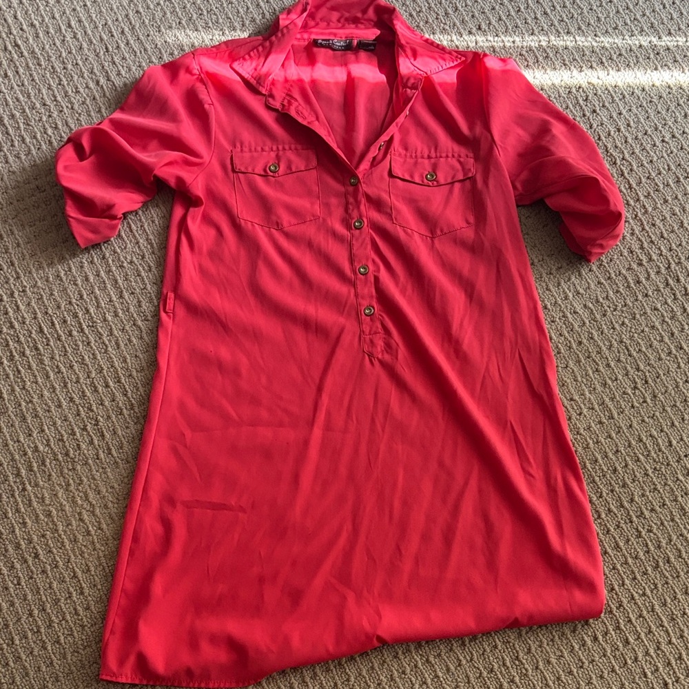 Red Button-Up Shirt Dress